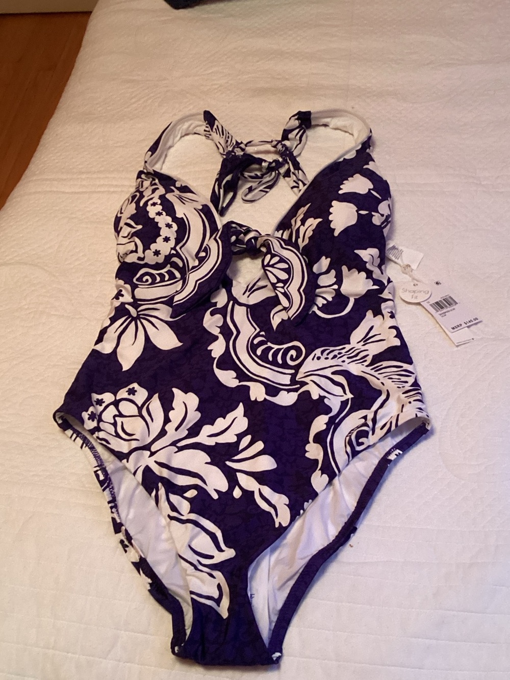 Woman’s Navy & White Floral One-Piece Swimsuit -